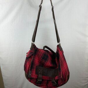 American Eagle Outfitters Red Plaid Canvas Duffel Bag